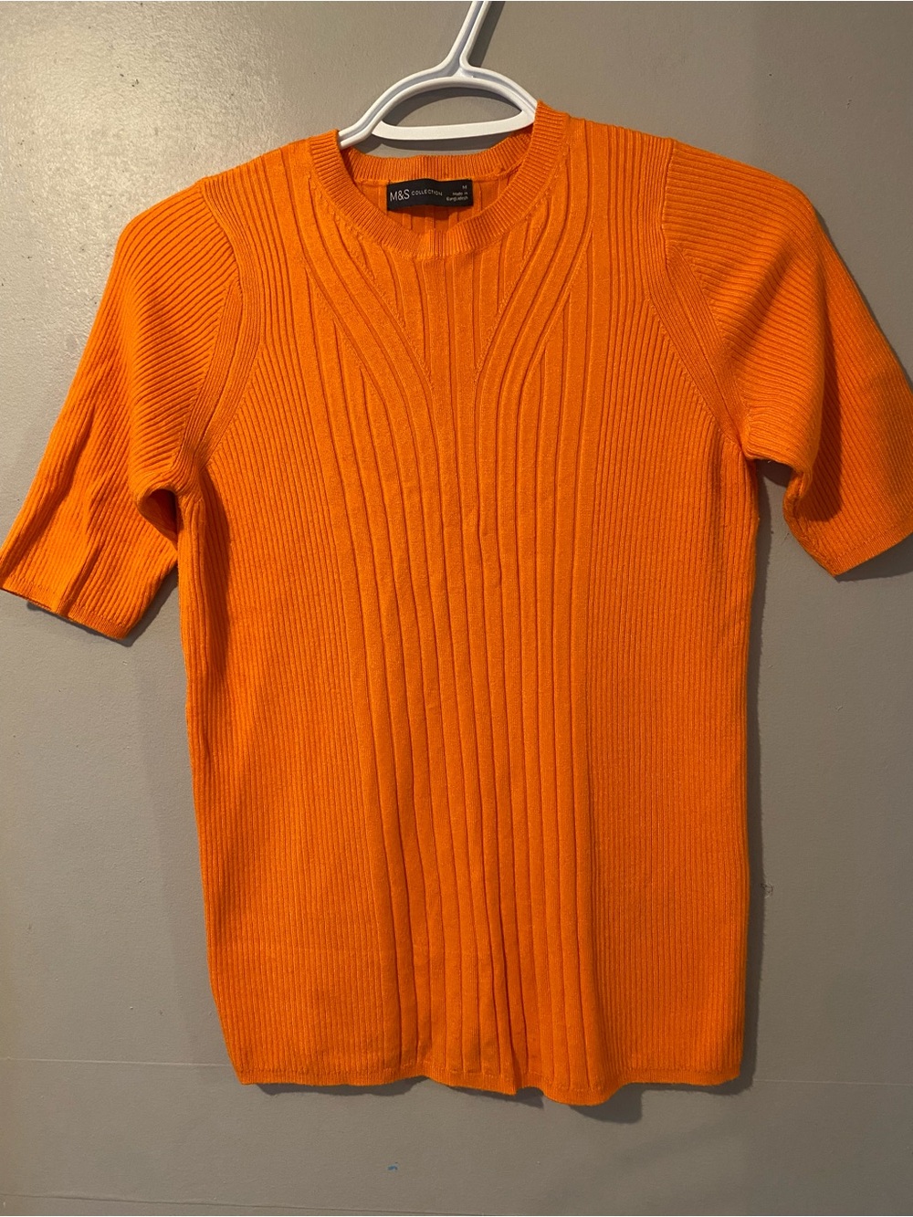 Marks & Spencer Orange Ribbed Short Sleeve Sweater Fall Office Women’s Small